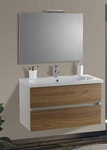 Set Mobile Lavabo Specchio LED Arredo Bagno Moderno Londra90 CERAMICHEMIRANDA-Bianco Palis.