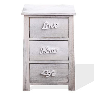 Rebecca SRL Comodino Mobiletto con 3 cassetti Bianco Grigio Shabby Chic Camera Arredo Casa (cod. RE4565)