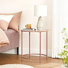 VASAGLE Tavolino da caffè, Tavolino Rotondo con Piano in Veltro Temperato e Struttura in Metallo Colore Oro Rosa, per Soggiorno, Balcone, Decorativo, Comodino, Oro Rosa LGT020A02