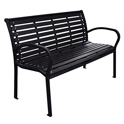 Dioche Panchina da giardino a 3 posti con schienale, 125 cm, in metallo, per esterni e terrazze, colore: nero