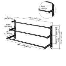 KES Portasciugamani Bagno 60 CM Portasciugamani da Parete con 2 Ganci Porta Salviette 3-Tiers Porta Asciugamano Alluminio Porta Nero, BTH400S60DG-BK
