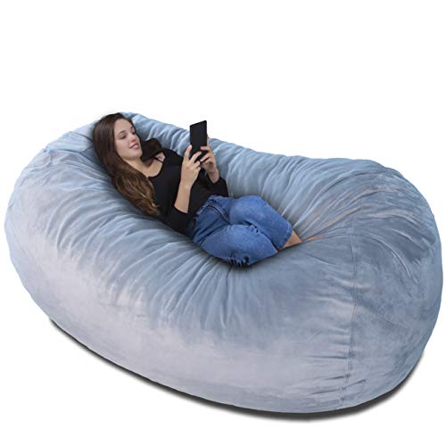 Poltrona-sacco Bean bag XXL Velluto Grigio Argento – Rivestimento con imbottitura memory- Un letto enorme, un grande divano, un materasso dove rilassarsi – bambini adulti e ragazzi la adorano!