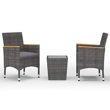 SKM Set Bistrot Giardino 3 pz Polyrattan e Vetro Temperato Grigio (11.4kg) Grigio-8365