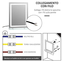 kleankin Specchio da Bagno Luci a LED, Interruttore Touch Mensola in Vetro con Utensili per Montaggio a Parete 70x50cm
