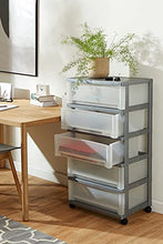 Iris Ohyama, torre di stoccaggio, organizzatore in plastica, 5 x 30L, ruote, resistente, ufficio, garage, camera da letto, capannone - Smart Wide Chest SWC-505 - Argento