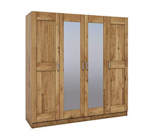 Möbel-Store24 Armadio con ante a specchio, in legno di quercia selvatica parzialmente oliato naturale, 4 ante