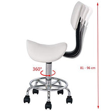 COSTWAY Sgabello da Estetista, Sedia per Parruchiere, Sgabello a Sella per Massaggio con Schienale e Poggiapiedi, Regolabile in Altezza, Girevole a 360°(Bianco)