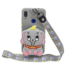 Artfeel Portafoglio Cover per Xiaomi Redmi 7,Carino 3D Cartoni Animati Morbido Silicone TPU Custodia con Cerniera Tasca e Cinturino Cordino al Collo Caso,Elefante Grigio