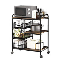 ChangDe Quattro Ruote Portatile Strumento di archiviazione Carrello Carrello da Cucina Bagno Ristorante Acciaio al Carbonio Carrello in Legno di Noce 2 Colori 73X35X85CM Utility Cart (Color : Brown)