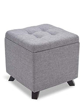 Sgabello Contenitore in Tessuto Pouf Poggiapiedi da Divano Sedia Quadrato Imbottita con Coperchio Rimovibile Gambe in Legno per Soggiorno Camera da Letto Corridoio Grigio Chiaro