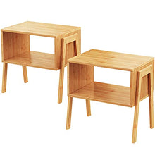 Pipishell comodino, comodino in bambù con 1 vano a giorno, comodino moderno con piedini in legno massello per soggiorno, camera da letto, cameretta, lavanderia, studio, camerette, set di 2