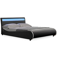 Corium Letto Imbottito Valencia” con Illuminazione LED (Nero)(140x200cm) Letto Moderno/Similpelle/con Rete a doghe di Legno /