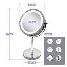 Specchio cosmetico Illuminato, Specchio cosmetico con ingrandimento 1X / 10X Specchio cosmetico Portatile Rotazione a 360 Gradi a Batteria