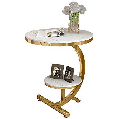 Tavolino Salotto Soggiorno Giardino Tavolino rotondo con 2 livelli di archiviazione, Tavolini da divano, Lampada da comodino piccola in metallo per soggiorno camera da letto, carico 90 libbre / 40 kg