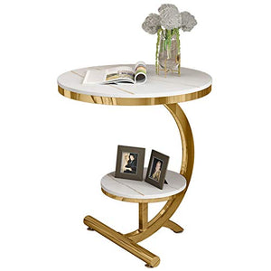 Tavolino Salotto Soggiorno Giardino Tavolino rotondo con 2 livelli di archiviazione, Tavolini da divano, Lampada da comodino piccola in metallo per soggiorno camera da letto, carico 90 libbre / 40 kg