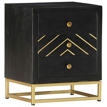 Tidyard Comodino Nero e Oro,Comò e cassettiere,Comodini da Notte,Comodino Moderno Cassettiera,Tavolini da caffè 40x30x50 cm in Legno Massello di Mango