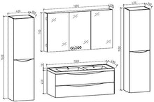 Mobile da bagno SMILE 1200 - palissandro -Con armadietto a specchio G1200, Con colonna sospesa destra
