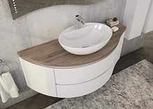 Dafne Italian Design Mobile da bagno color Rovere Tabacco, Laccato Bianco Lucido - Misura:ﾠL.165 P.50/36 cm Topﾠsagomato legno Melaminico Rovere Tabacco con Lavabi in ceramica