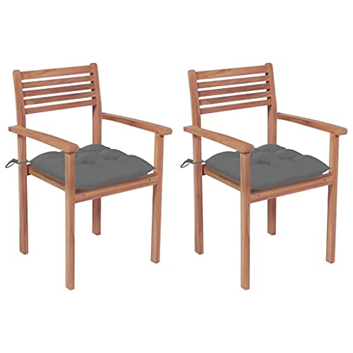 vidaXL Sedie da Giardino 2 pz con Cuscini Grigi in Massello di Teak