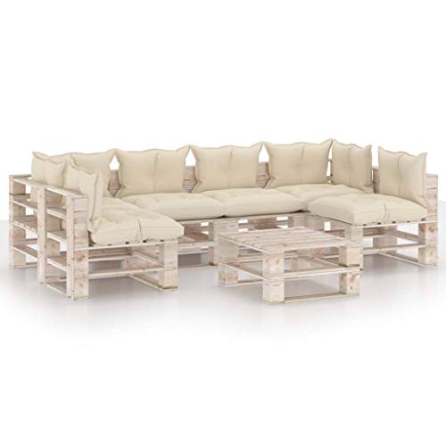 SKM Set Divani da Giardino Pallet 7 pz con Cuscini in Legno di Pino (157.76kg) -6283