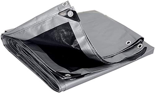 Telone in PE impermeabile resistente telo copertura con occhielli per mobili da giardino, cabina, trampolino, legno, auto, campeggio o giardinaggio (colore : grigio-nero, dimensioni: 3x5m/10x16ft)