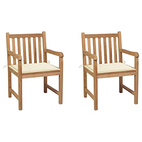 vidaXL Sedie da Giardino 2 pz con Cuscini Crema in Massello di Teak