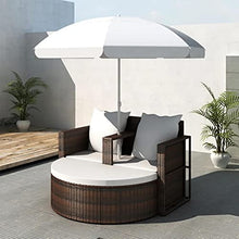 Sedia a Sdraio con Ombrellone Lettino Prendisole in Polirattan Sdraio Giardino con Un poggiapiedi Rimovibile Lettino Impermeabile -Marrone + Bianco