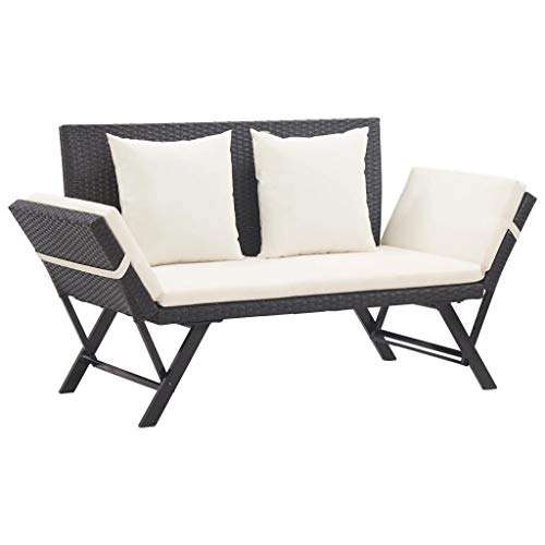 Tidyard Panchina da Giardino con Cuscini 176 cm Nera in Polyrattan, Panchina da Giardino, Panchina da Esterno