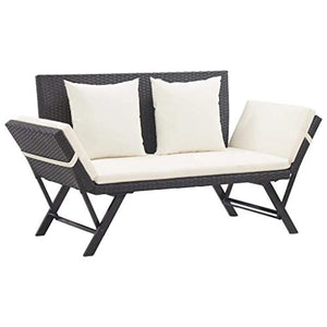 Tidyard Panchina da Giardino con Cuscini 176 cm Nera in Polyrattan, Panchina da Giardino, Panchina da Esterno
