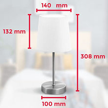 B.K.Licht Lampada da comodino, Lampada da tavolo con paralume in tessuto bianco, adatta per lampadina E14 non inclusa max 25W, altezza 30.8cm, abat-jour per camera con interruttore sul filo, IP20