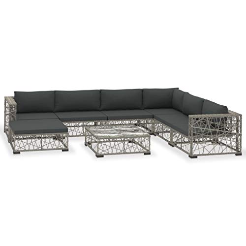 vidaXL Set Divani da Giardino 8 pz con Cuscini Foderati Lavabili Modulare Leggero Elegante Arredi da Esterno in Polyrattan Grigio Telaio in Acciaio