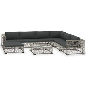 vidaXL Set Divani da Giardino 8 pz con Cuscini Foderati Lavabili Modulare Leggero Elegante Arredi da Esterno in Polyrattan Grigio Telaio in Acciaio