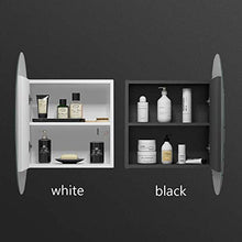SHKUU Specchio Bagno, Specchio Armadietto in Legno massello Multistrato Nero/Bianco con Scatola toeletta Rotonda in Vetro Appendere alla Parete