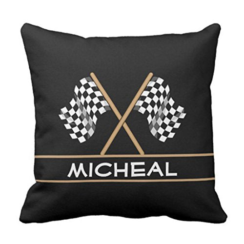Kris.D Fodera per Cuscino da tiro Nero da Uomo Personalizzato a Scacchi da Corsa Striscia Bianca Federa Decorativa Federa complementi arredo casa Federa Quadrata 18 x 18 Pollici