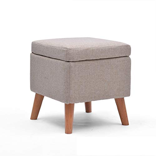 LZZJIAJU Scatola portaoggetti ottomana con Gambe in Legno Sedia Sgabello Poggiapiedi Imbottito Pouf Quadrato in Lino Sedia Multifunzione con Rivestimento Rimovibile 40 X 40 X 42 Cm (Color : Beige)