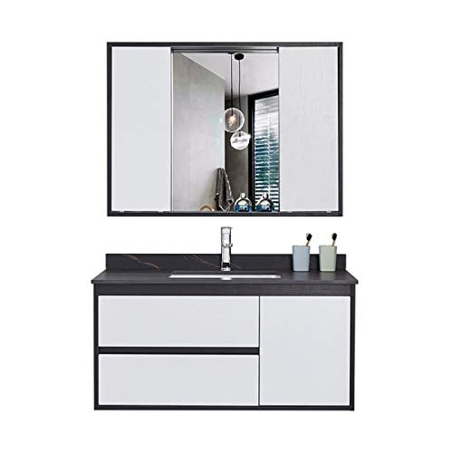 Honglimeiwujindian Armadio a Muro con Specchio Design Innovativo del lavabo Combinato del mobiletto del Mobile da Bagno Semplice del Bordo Rock Mobili Contenitori (Colore : Black, Size : 50x80x50cm)