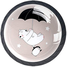 Orso e pinguino volano con l'ombrello Pomelli per Porta Set di 4 Pomelli per Mobili Manopole per Cassetti Cucina Armadio Vetro