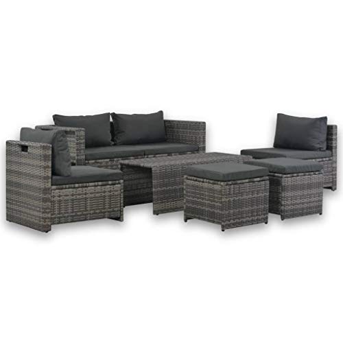 SKM Set Divani da Giardino 6 pz con Cuscini in Polyrattan Grigio (51.3kg)