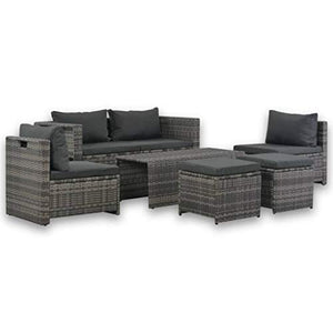 SKM Set Divani da Giardino 6 pz con Cuscini in Polyrattan Grigio (51.3kg)