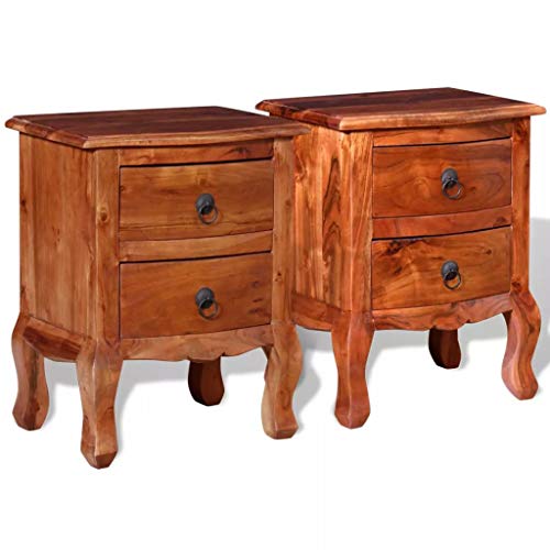 Tidyard 2 Pz Set Comodini con Cassetti in Legno Massello di Acacia,Comodino Camera da Letto Stile Vintage in Legno Massello Anticato