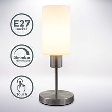 B.K.Licht lampada da comodino, intensità della luce regolabile su 3 livelli con la funzione touch, Lampadina non inclusa E27 da max.25W, lampada da tavolo piccola, abat-jour in metallo e vetro