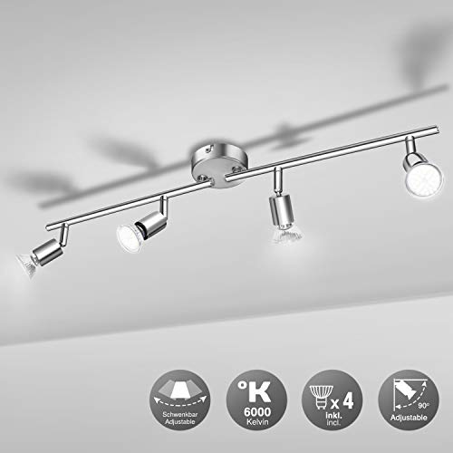 Lampadario Camera Letto Moderno WOWATT Lampada Faretti da Soffitto LED Plafoniera Bagno Lampadario Cucina Faretti Orientabili Lampada da salotto 4 Luci GU10 Bianca Fredda 6W 600LM RA83 IP20