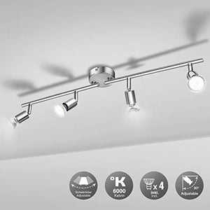 Lampadario Camera Letto Moderno WOWATT Lampada Faretti da Soffitto LED Plafoniera Bagno Lampadario Cucina Faretti Orientabili Lampada da salotto 4 Luci GU10 Bianca Fredda 6W 600LM RA83 IP20