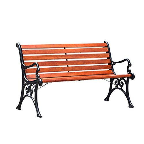 Panchina da patio Panchine portico giardino terrazza, Panchina in ghisa metallica da cortile Seduta anticorrosiva in legno massello, Con braccioli e schienale, Mobili da giardino per prato del corti