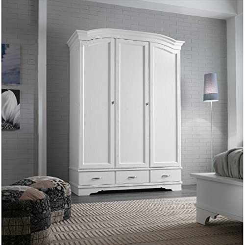 Estea Mobili - ARMADIO 3 ANTE 3 CASSETTI X CAMERA LEGNO MASSELLO COUNTRY MODERNO LACCATO BIANCO - 111096982397 - come foto