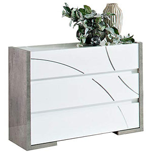 Letto Facile MF Cassettiera Milano Frontale Bianco Lucido e Cassa Marmo Lucido 3 cassetti, 77 x 103 x 45 cm