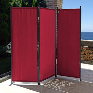 QUICK STAR 2 Pezzi Paravento da Giardino 170 x 165 cm 3 parti pieghevole Divisorio in Tessuto Balcone Protezione della Privacy Rosso Rubino