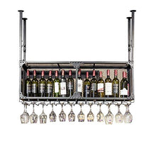 Scaffale Da Parete Retro Balck Metallo Griglia Di Ferro A Soffitto Portaoggetti Portabottiglie Portabottiglie Da Vino E Porta Bicchieri Applicazione Decorazione Da Parete, 60-100 Cm (Dimensioni: 100