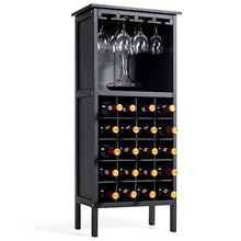 COSTWAY Cantinetta Portabottiglie in Legno, Scaffale per Vino con Portabicchiere/Calici (Nero)