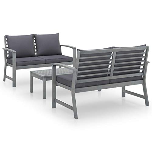 FAMIROSA Set Divani da Giardino 3 pz con Cuscini in Legno Acacia Grigio